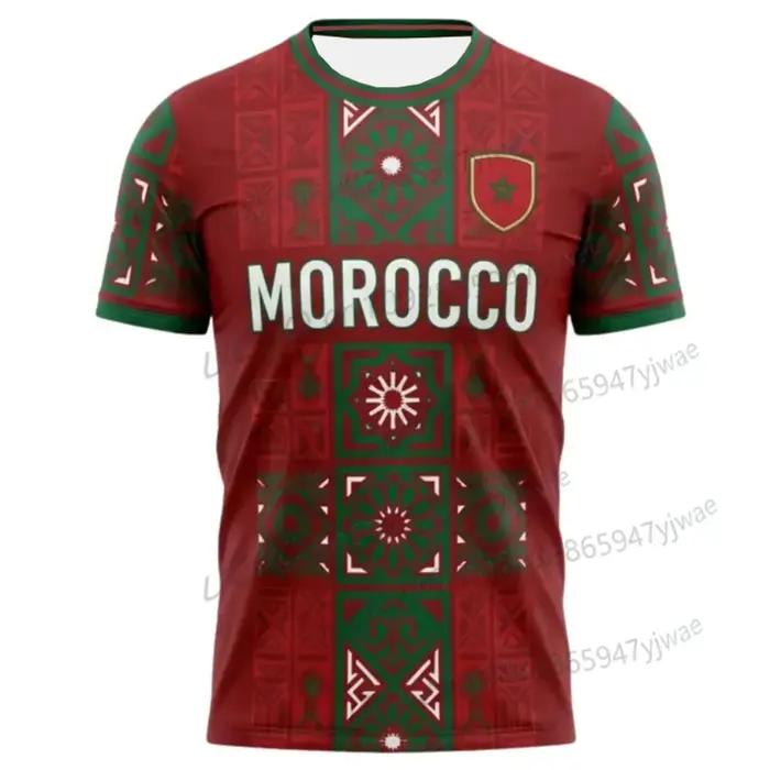 T-shirt à manches courtes unisexe avec imprimé drapeau national marocain 2026