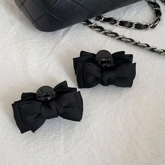 Pince à cheveux avec nœud noir pour femmes et filles, pince latérale pour la front, princesse, petit