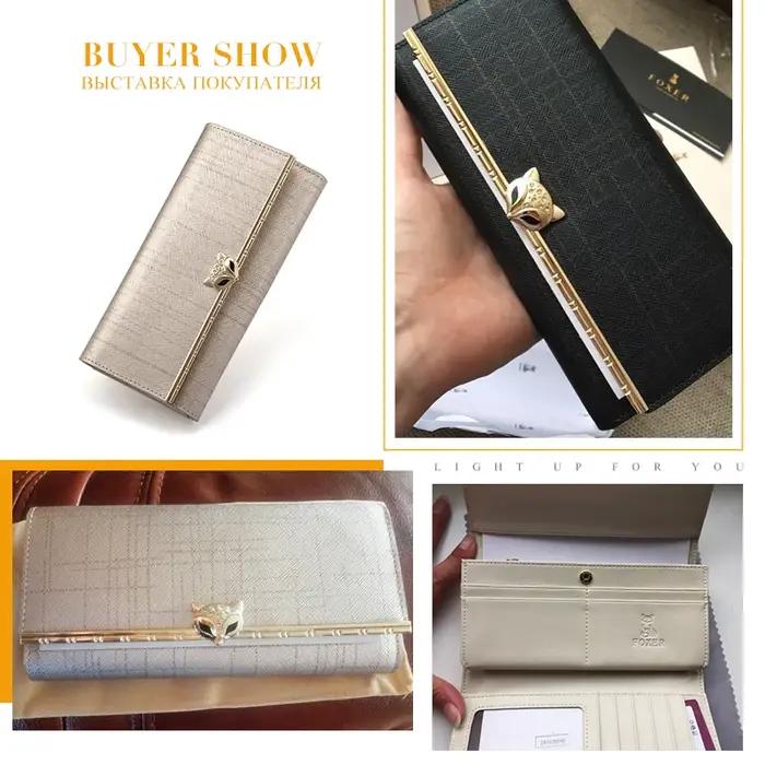 FOXER marque femmes portefeuille Long en cuir fendu dame pochettes de luxe porte-monnaie femme mode
