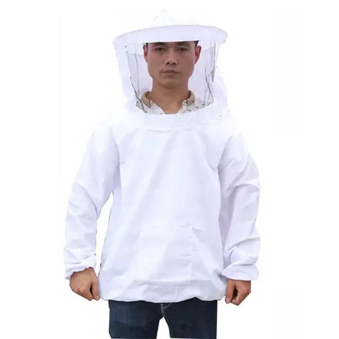 Vêtements de protection apicole unisexe en polyester blanc avec chapeau rond pour homme et femme pour la sécurité lors des opérations d'apiculture