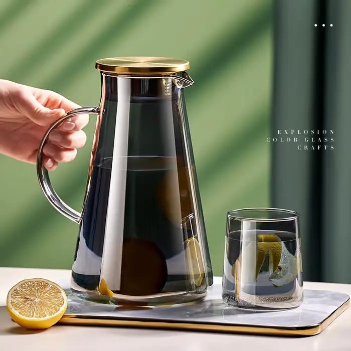 Pichet à eau Transparent en verre résistant à la chaleur, bouilloire et tasses d'eau froide avec poi