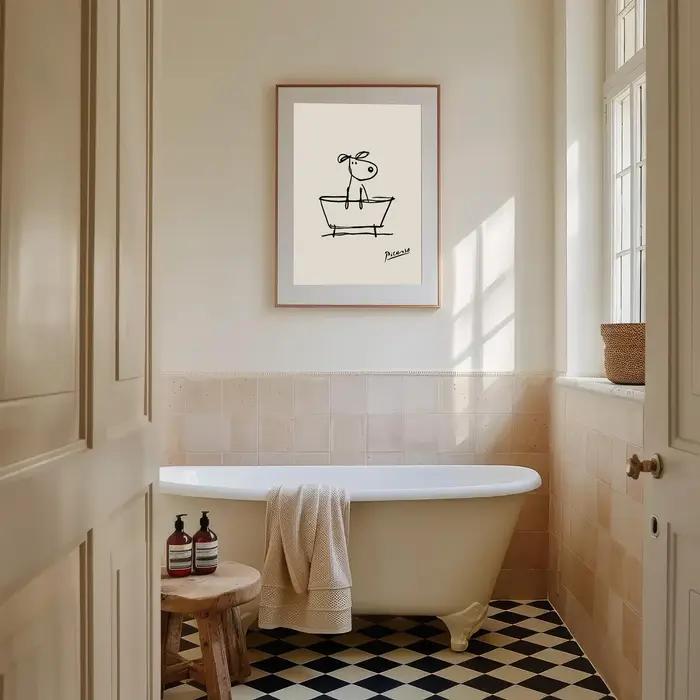Impression murale de chien dans une baignoire