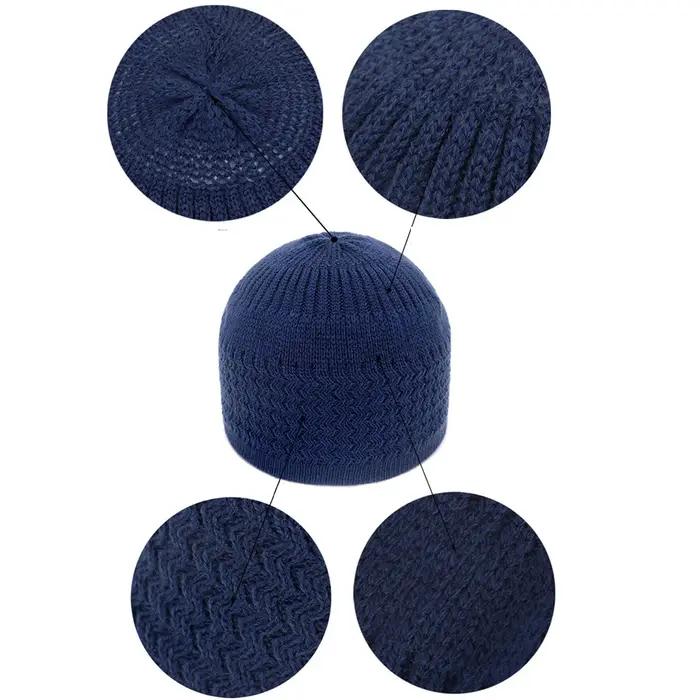 Chapeaux de prière musulmans pour hommes, bonnets masculins chauds, casquette à tête ronde, chapeau