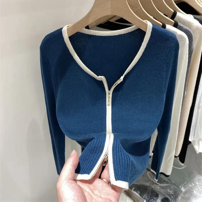 Pull tricoté femmes Cardigans nouveau à manches longues col rond blanc tricot