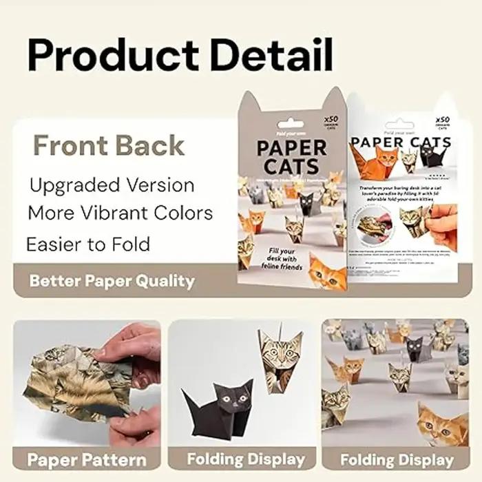 Kit d'origami pour chats en papier DIY 50 feuilles – Ensemble d'artisanat pliant pour chat et chien