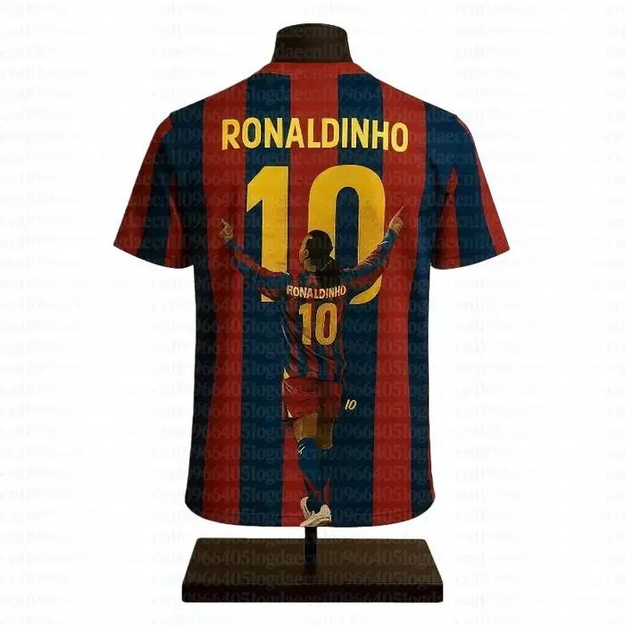 Barca Stripe Ronaldinho # 10 maillots de football imprimés, t-shirts confortables et respirants, ten