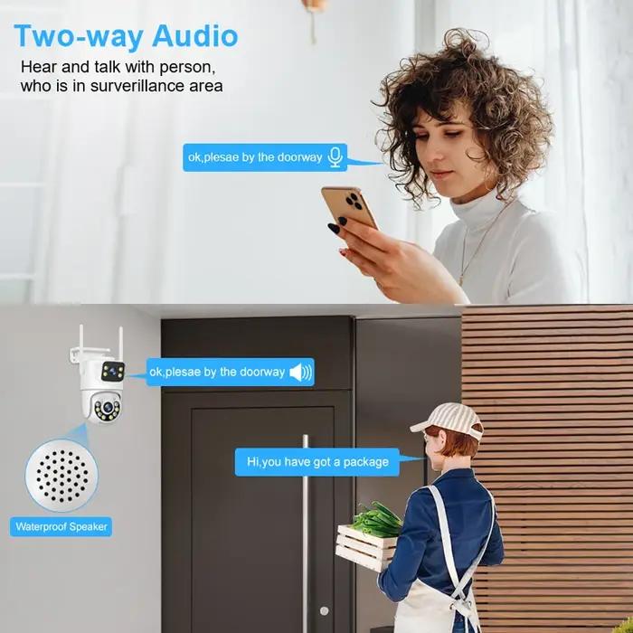 Caméra sécurité PTZ double objectif Smar 6MP - Audio bidirectionnel auto-tracking - Surveillance WiFi extérieure