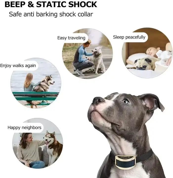 Collier de dressage pour chien, collier anti-aboiement automatique, collier anti-aboiement pour chien rechargeable par USB, collier de dressage pour chien avec choc électrique et bip sonore 