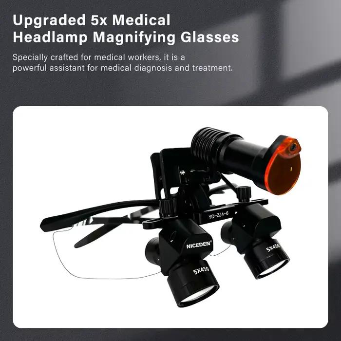 Loupes dentaires binoculaires 5x avec éclairage LED 5W, loupe binoculaire de laboratoire médical, équipement chirurgical dentaire