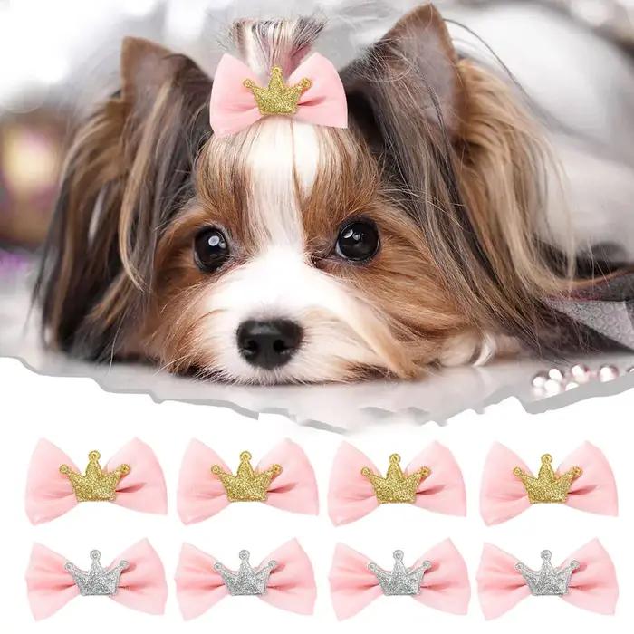 Nœuds couronne à paillettes roses pour coupes de cheveux de chien