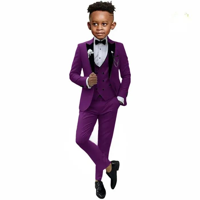 Costumes formels pour garçons 7-13 ans veste de mariage pantalon gilet ensemble 3 pièces style européen américain élégant pour cérémonies d'anniversaire communion mariage