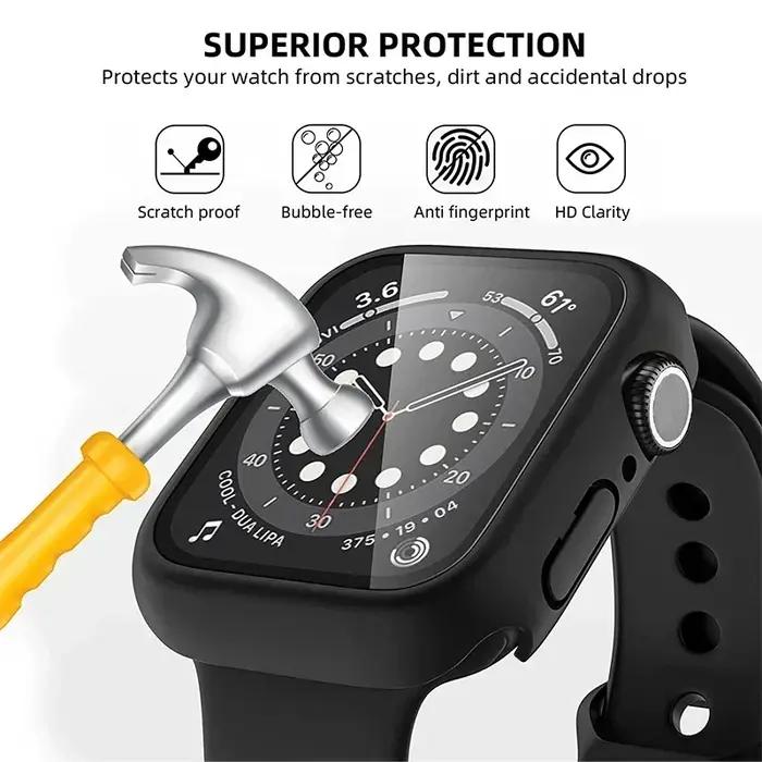 Protection Apple Watch verre trempé + coque - Accessoires série 9 8 7 6 SE 45mm 41mm 44mm 40mm 42mm