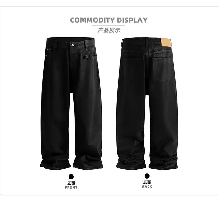 MIJKO hommes jean coton Denim décontracté jambe droite brosse revêtement de cire pantalon noir ZJ086
