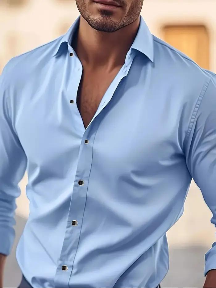 Chemise classique et élégante pour homme à manches longues - Semi-transparente