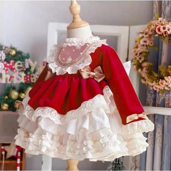 Robe de princesse en dentelle pour filles, Style palais, noël, carnaval, nouvel an, nœud papillon, f