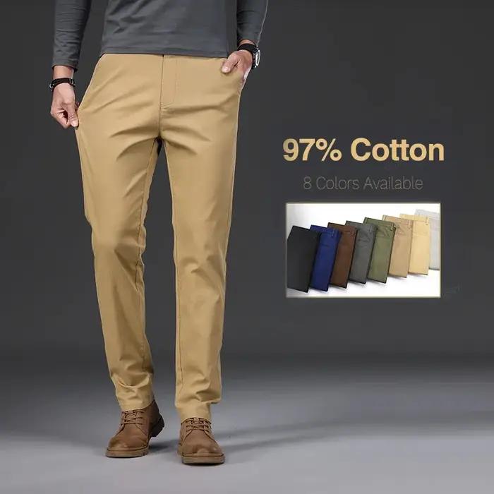 Pantalon Chino Décontracté Homme Printemps-Été 97% Coton Taille Haute Élastique Coupe Droite Business Kaki Gris
