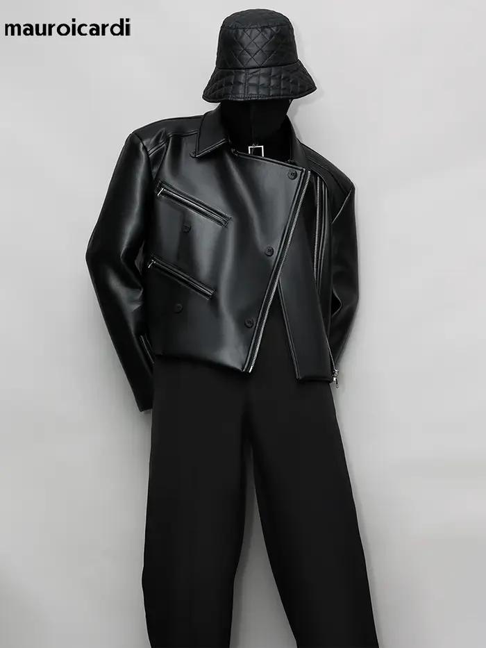 Mauroicardi-Veste en cuir PU pour homme
