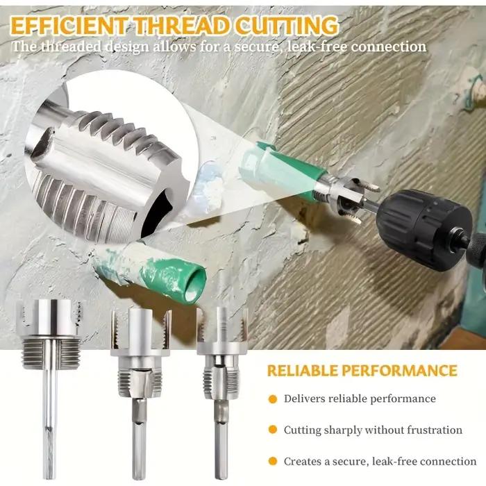 Kit d'outils de filetage de tuyaux robustes en PVC pour tuyaux PPR et MPP trois pièces mâle femelle polyvalents pour bricolage et rénovation