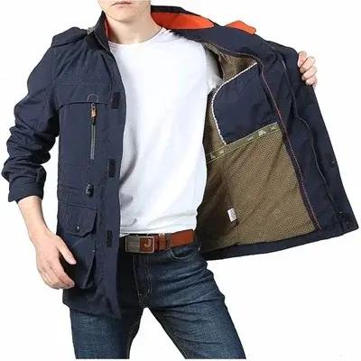 Blouson aviateur cargo à capuche pour hommes, coupe-vent de randonnée, vêtements d'extérieur décontr