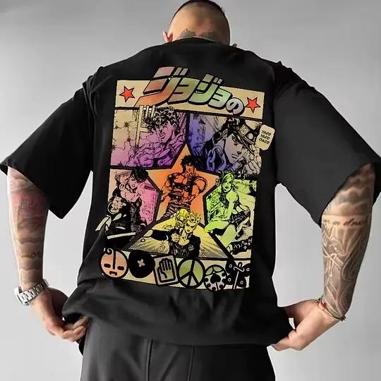 T-shirt ample et décontracté en coton 100%, design anime JoJo, polyvalent pour hommes et femmes, idéal pour les fans de JoJo, les conventions de manga et les sorties décontractées