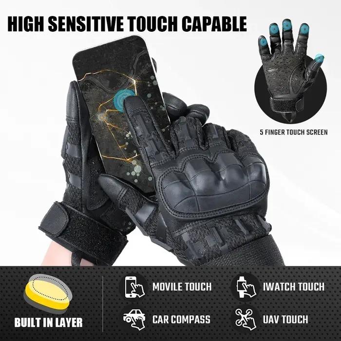 Gants tactiques écran tactile coque dure chasse airsoft tir sport outdoor anti-dérapant cuir PU