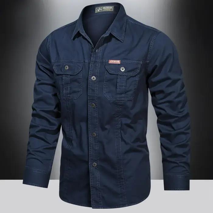 Chemise Cargo Hommes en Coton Beige Khaki Vert Militaire Noir Gris Rouge Bleu Foncé Décontractée Pour Activités Extérieures Occasions Spéciales