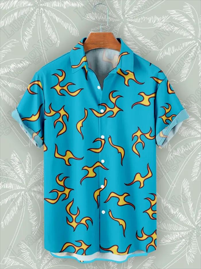 Chemise hawaïenne bleue flamme pour hommes