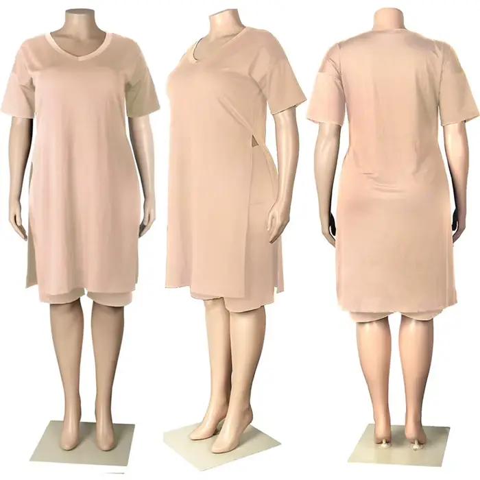 Ensemble deux pièces pour femmes, grande taille, 4XL, vente en gros, slip, ourlet, short, survêtement décontracté, streetwear, été