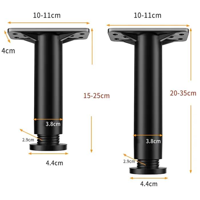 Support de lit réglable télescopique noir, 1 pièce, pied de meuble en plastique renforcé, pied de ca