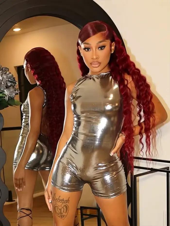 Combinaison soyeuse pour femmes junior sexy et club dos nu brillant pantalon crayon hipster étendue occassions spéciales été