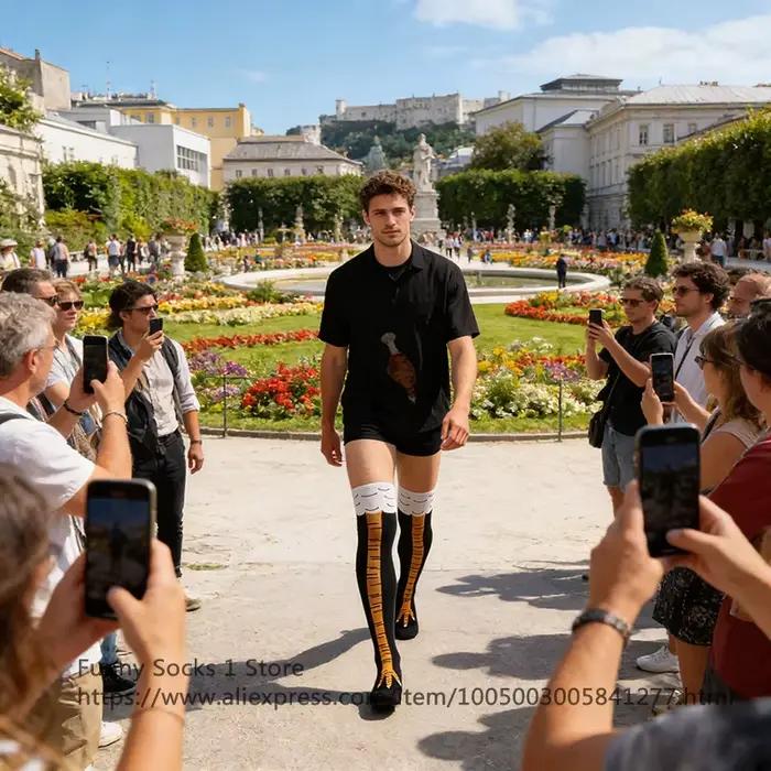 Chaussettes hautes 3D drôles pour hommes, motif poulet, cosplay et mode décalée