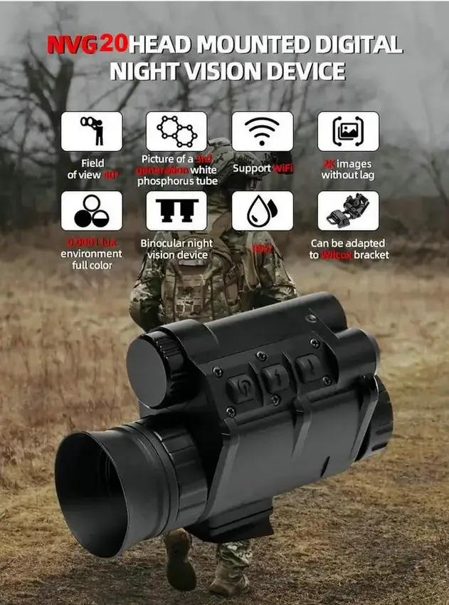 NVG30 Casque Vision Nocturne IR 940nm Monoculaire 40° Gen3 pour Chasse Nuit Digitale NVG10