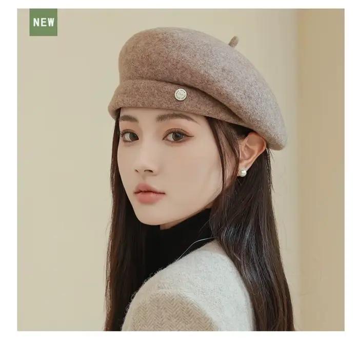 Chapeau de journal en laine asymétrique haut de gamme pour femmes, chapeau octogonal d'automne et d'
