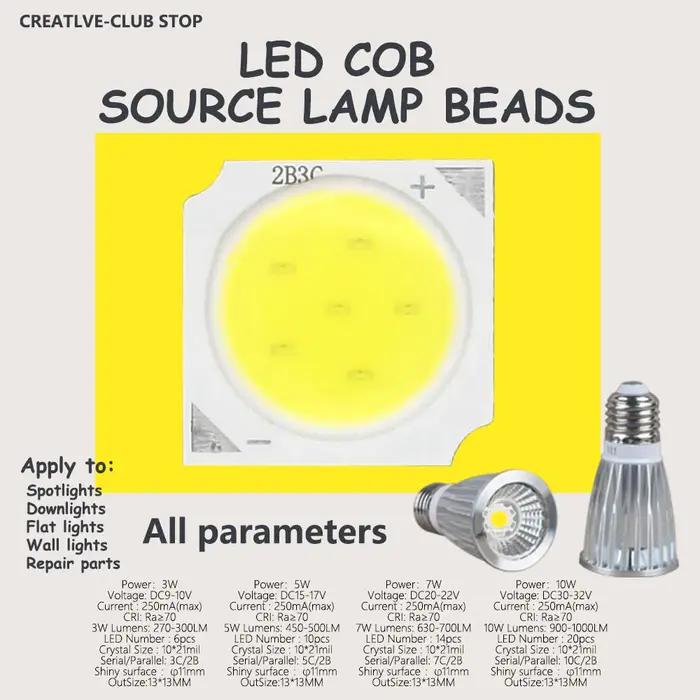 10 pièces 3W/5W/7W/10W LED COB perles de lumière LED Source puce 13mm pour ampoule LED lampe project