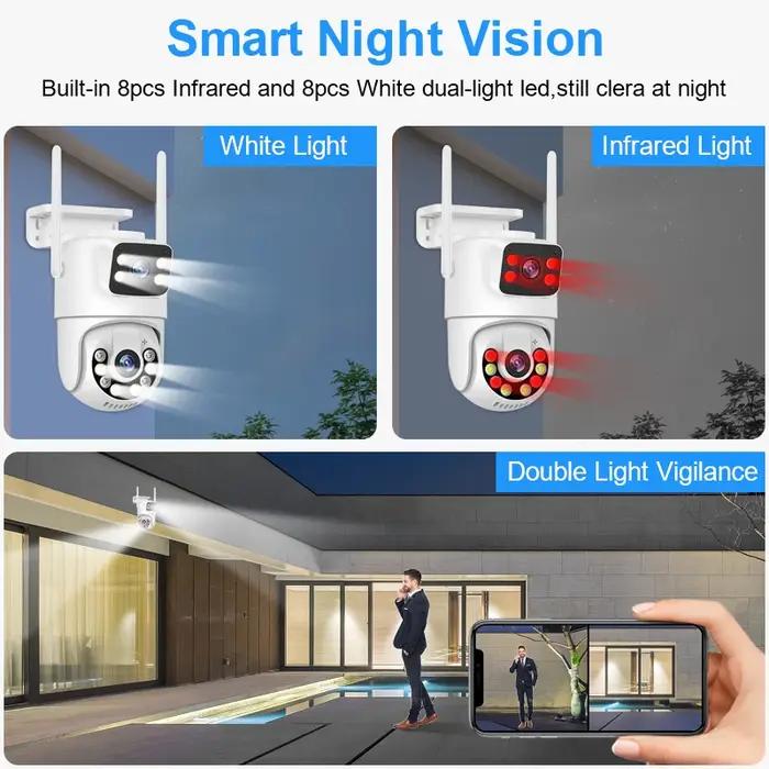 Caméra sécurité PTZ double objectif Smar 6MP - Audio bidirectionnel auto-tracking - Surveillance WiFi extérieure