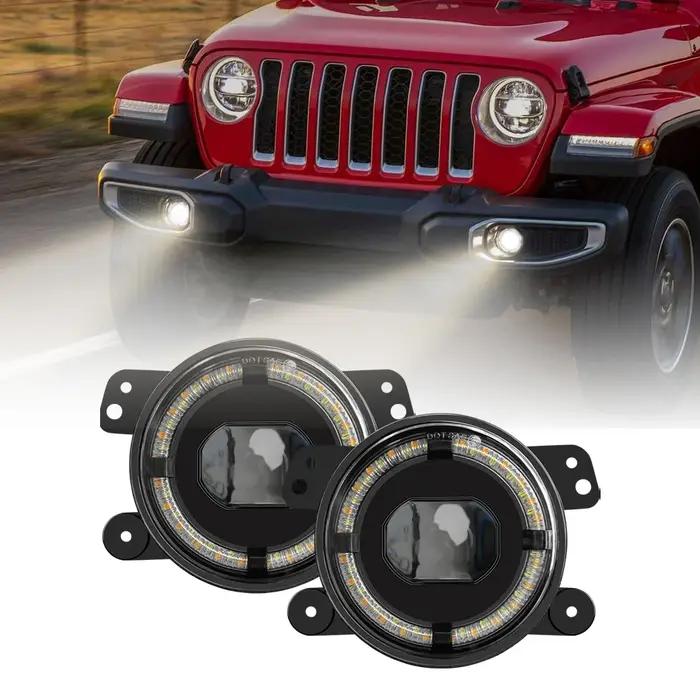 Feux antibrouillard avant LED ronds de 4 pouces pour Grand Cherokee 2011-2013/Wrangler JK 2007-2018