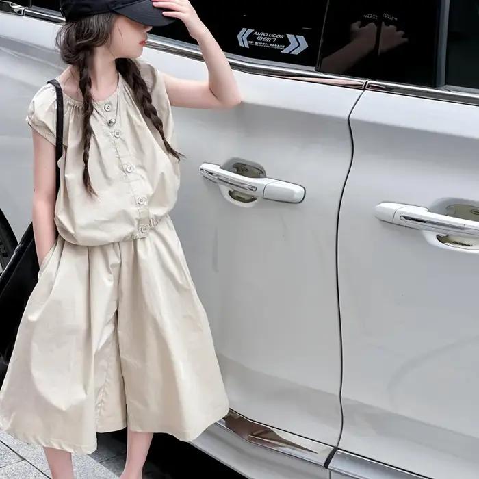 Ensemble tendance été 2026 pour filles, style coréen, jupe-pantalon large décontractée pour adolesce