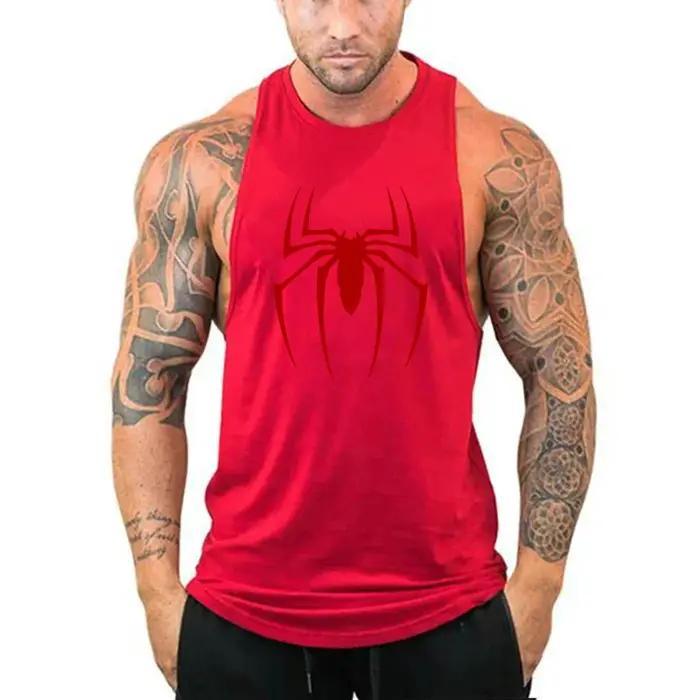 Débardeur de course imprimé araignée rouge, T-Shirt sans manches respirant en coton pour hommes, vêt