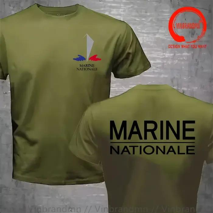 Français Marine Nationale Militaire hommes T-Shirt classique à manches courtes décontracté coton col rond