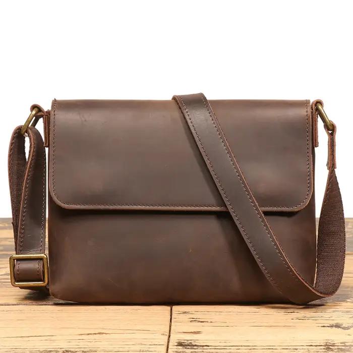 Sac à rabat en cuir véritable, sac à bandoulière et à bandoulière unisexe pour les déplacements, pol