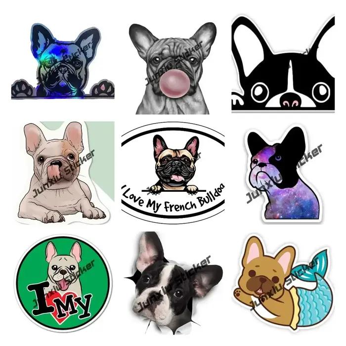 Dessin animé bouledogue français chien de compagnie vinyle décalque animaux autocollants j'aime mon