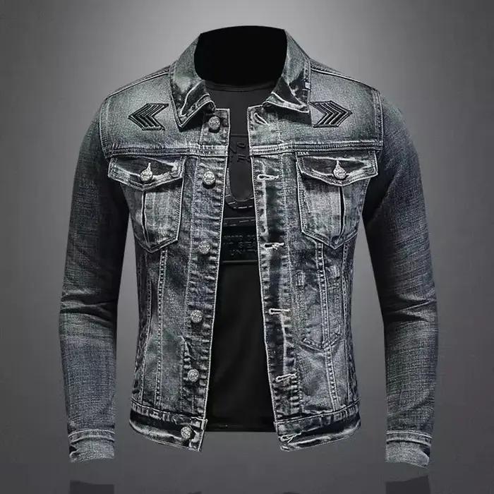 Veste en jean vintage pour hommes, vêtements de motard, revers boutonné, beau, tendance de la rue, rue adt