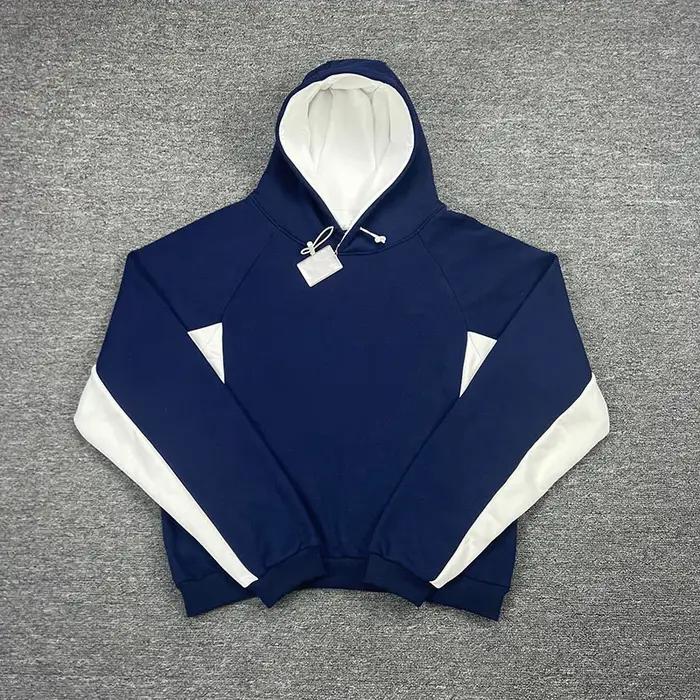 Sweat à capuche unisexe décontracté 100 % coton rouge bordeaux patchwork avec broderie logo classiqu