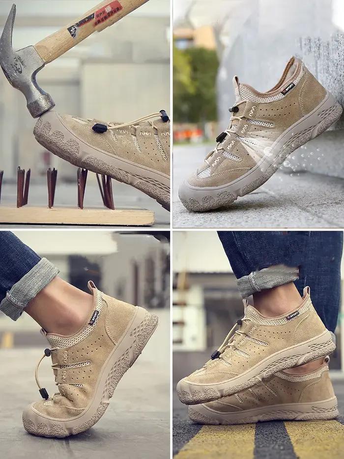Chaussures de sécurité pour homme TEXIWAS en daim de vache bout rond avec embout métallique pour sécurité et confort en été et pour diverses occasions de travail et de loisir