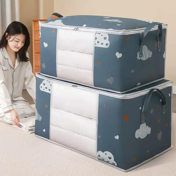 Sac de rangement pour vêtements de grande capacité, évalué avec poignée renforcée, adapté aux couvertures, literie pliable avec fermeture éclair robuste