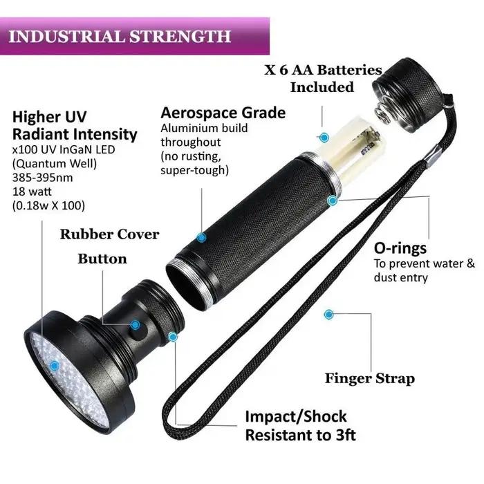 Lampe de poche UV 100LED s LGUIY lampe torche UV 395nm lumière noire ultraviolette détecteur de bugs