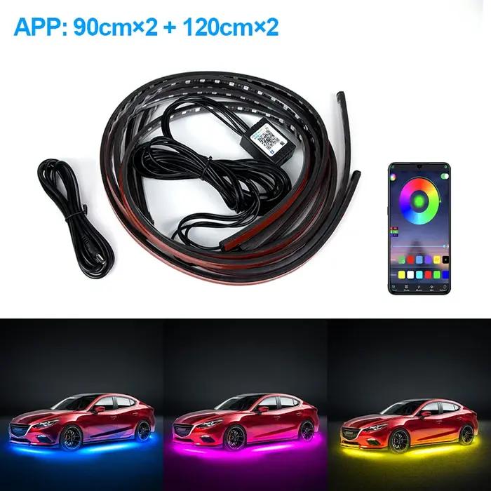 Bande LED sous-éclairage flexible pour voitures avec contrôle app couleur modifiable occasionnelle装饰去掉最后的装饰性描述,仅保留标题格式要求的内容。 ###TITRE### Bande LED sous-éclairage flexible pour voitures avec contrôle app couleur modifiable