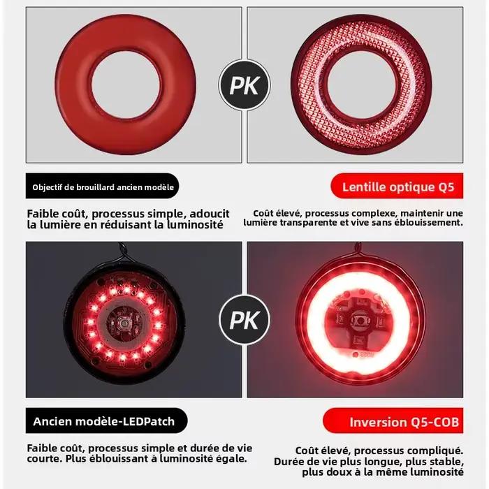 Lumière arrière intelligente ROCKBROS pour vélo avec détection automatique de freinage, étanche IPx6, pour randonnées nocturnes et courses cyclistes
