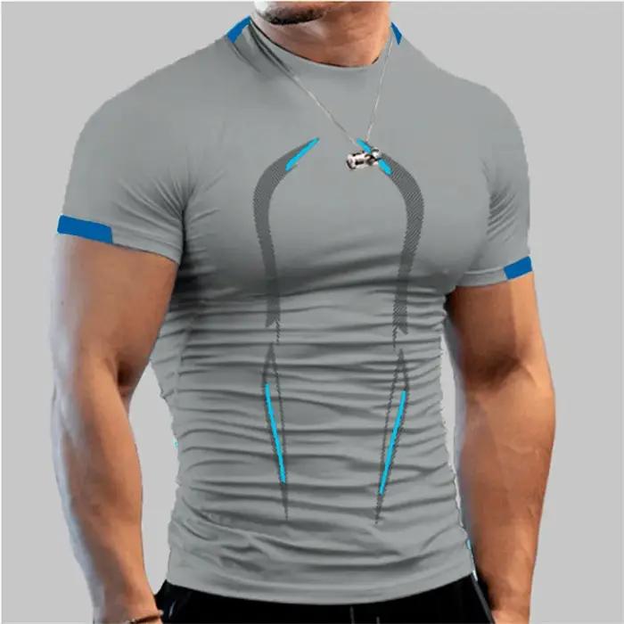 Hommes Compression Gym t-shirt à manches courtes musculation haut de Fitness t-shirt homme séchage r