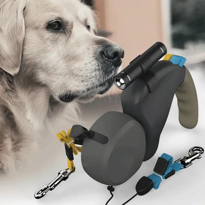 Pour 2 chiens marche animal de compagnie corde de Traction ceinture rétractable réglable Double avec lumière double chien corde laisse Rotation corde pour animaux de compagnie